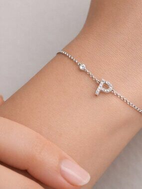 Delicate Sterling Silver Bracelet with 'Initial' Charm (J1)